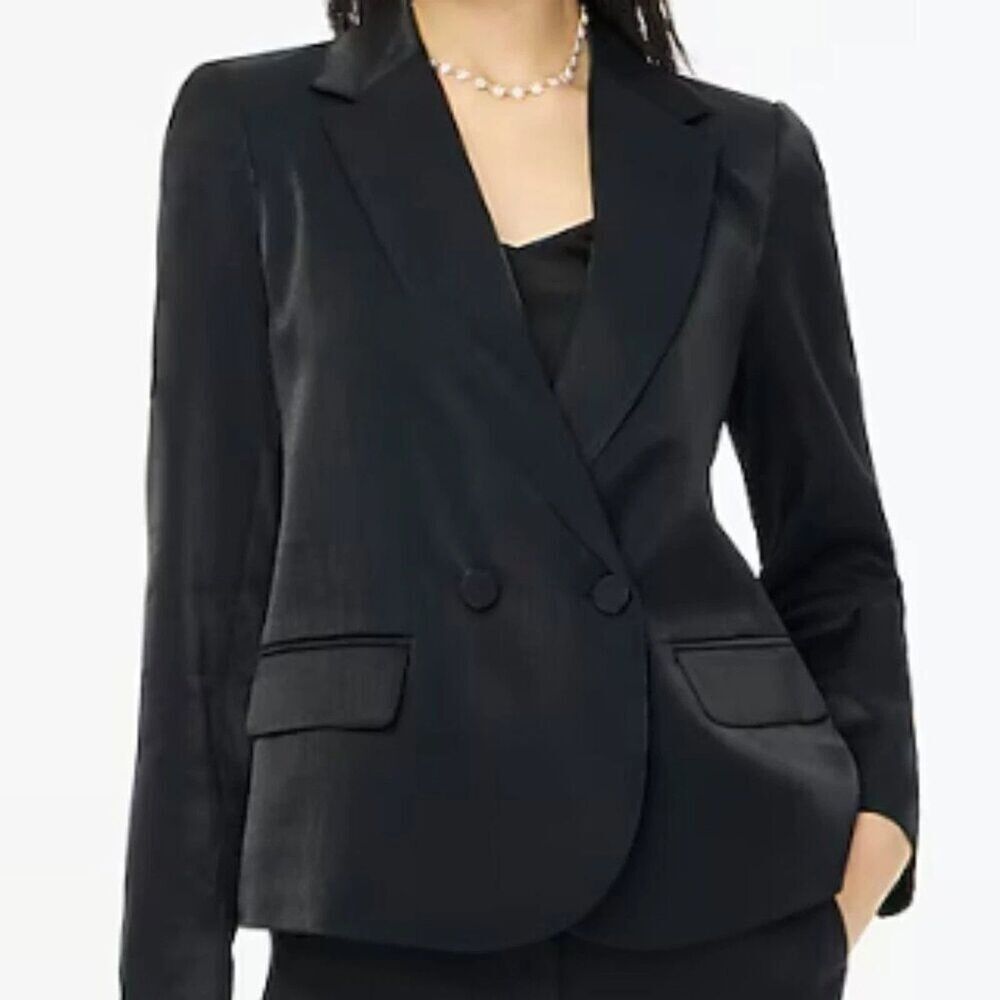 J CREW High Shine Double Breasted Black Blazer Women 8P Lined Business Party NEW